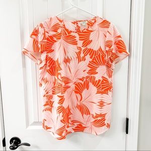 J. Crew Orange Hawaiian Hibiscus Short Tiered Sleeve Blouse Size 4